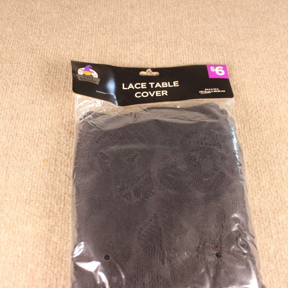 Happy Halloween Black Lace Spiderweb Table Cover 54 x 72 Rectangular Tablecloth